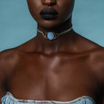 gothic trefoil opalite choker silver