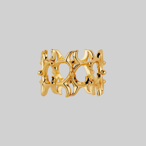 CANDICE. Green Heart Chunky Band Ring - Gold