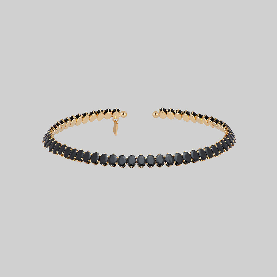 gold minimalist black gemstone collar  necklace