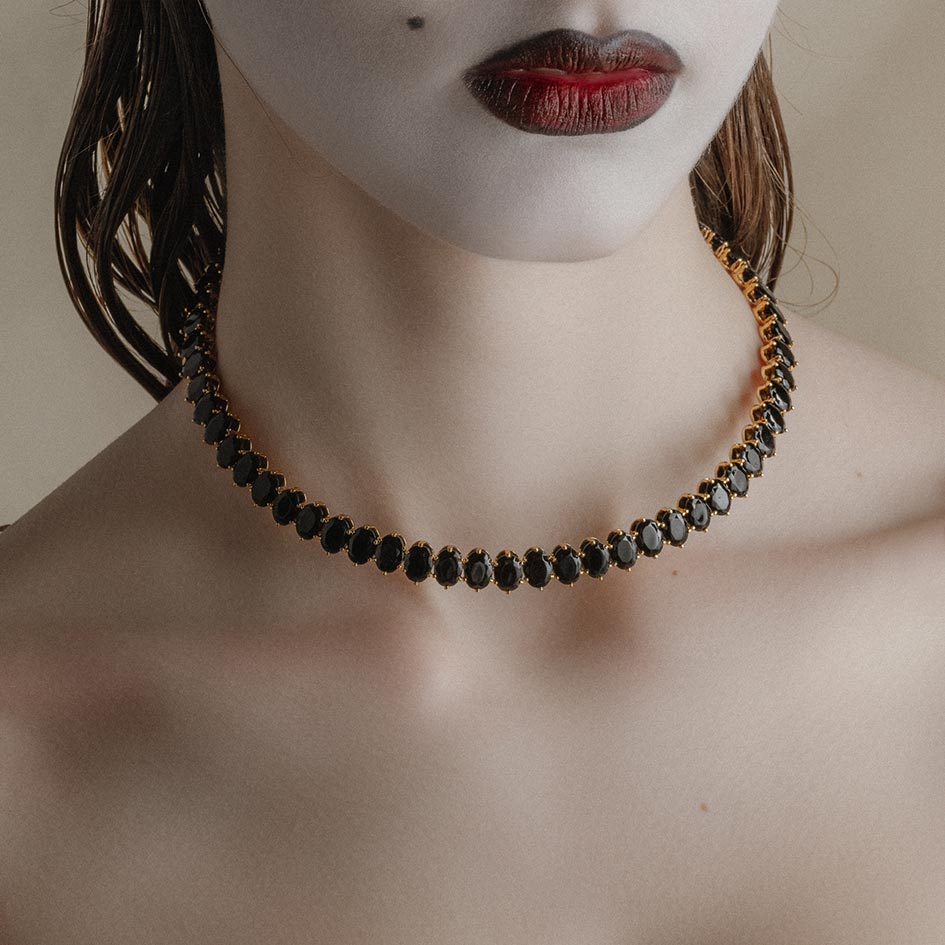 gold black stone gothic collar necklace