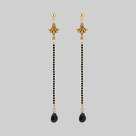 gold black stone ornate gothic long earrings