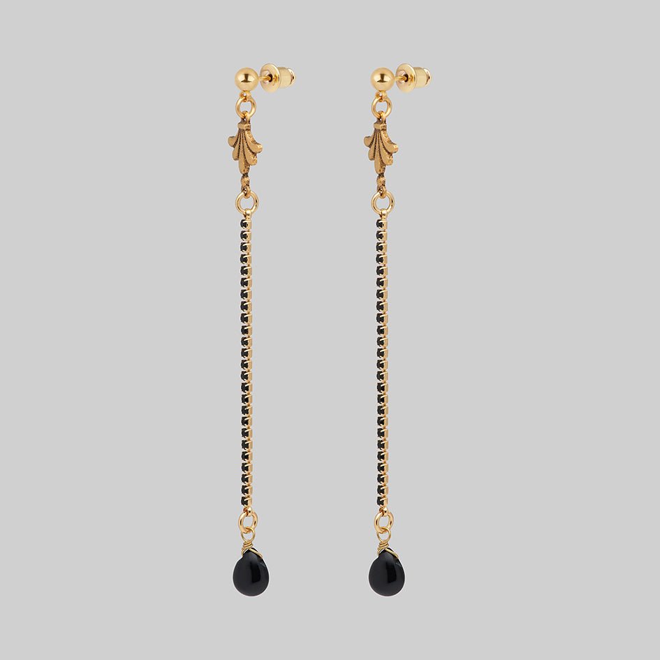 gold black stone vintage gothic long earrings