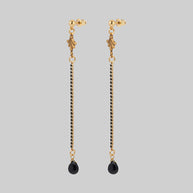 gold black stone vintage gothic long earrings