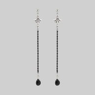 silver black agate gothic long earrings