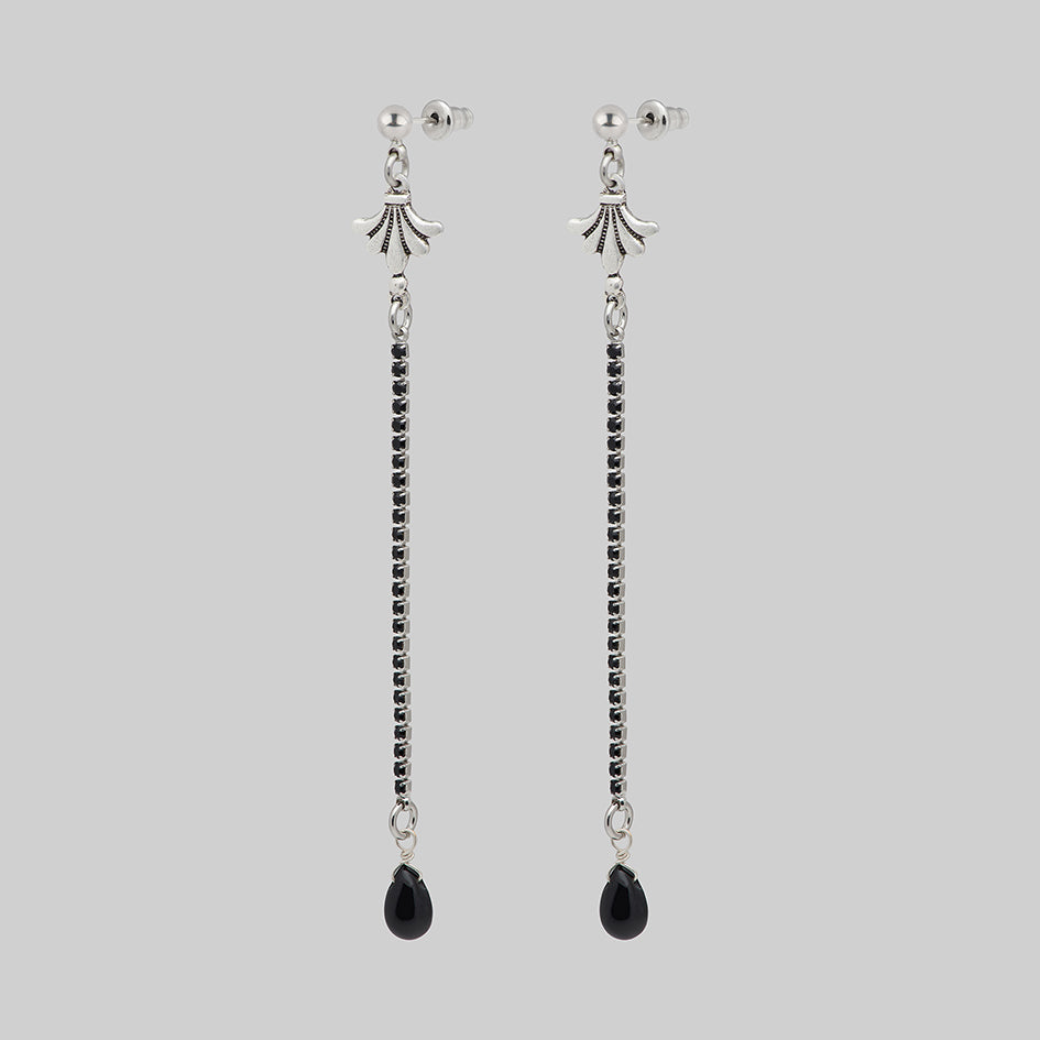 silver black stone gothic vintage inspired long earrings