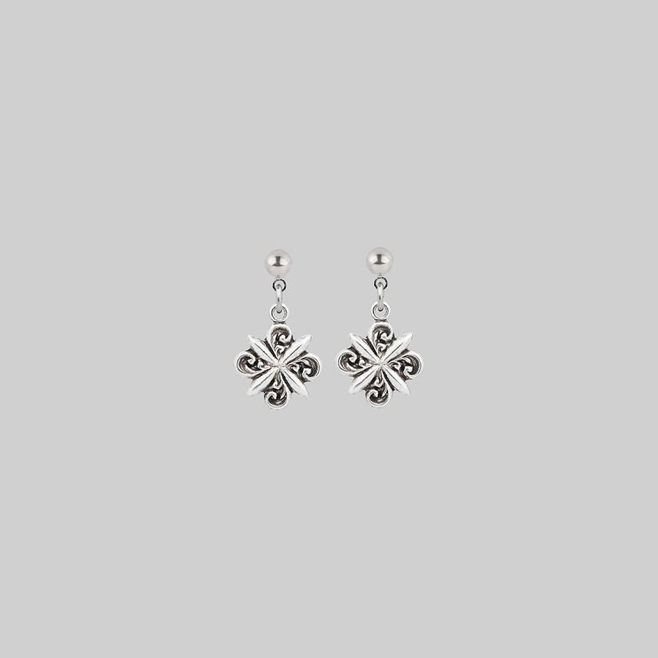 silver gothic crest vintage inspired earrings