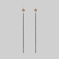 gold black gemstone vintage inspired extra long earrings