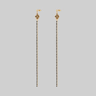 gold black gemstone gothic extra long earrings