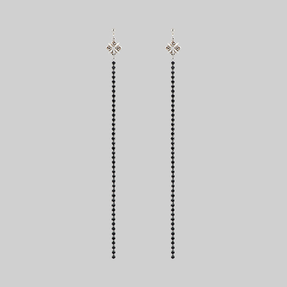 silver black gemstone gothic long earrings