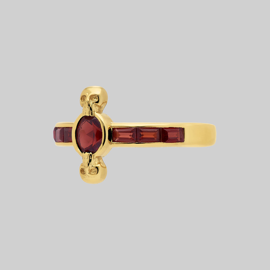 Gold garnet Elizabethan-style gemstone skull ring