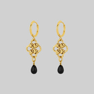 Gold gothic chainmail hoop earrings black agate