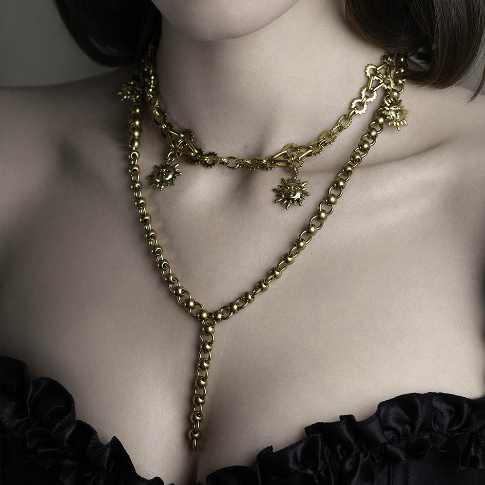 Gold solar sun charm collar layered necklaces 