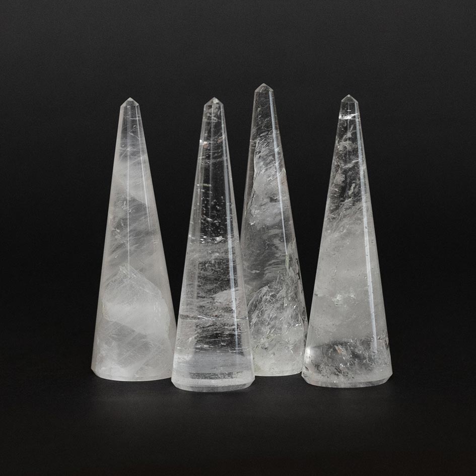 Clear quartz crystal ring holder, milky white inclusions 