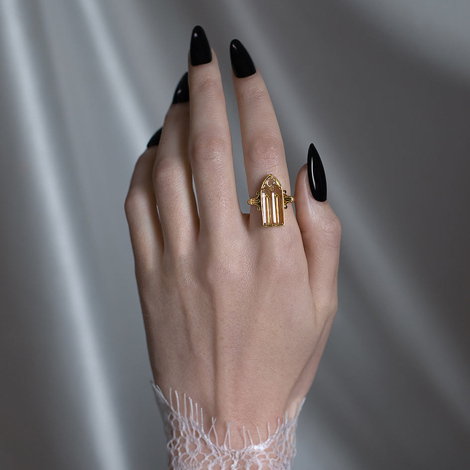Gold Cathedral Window Glass Gothic Ring