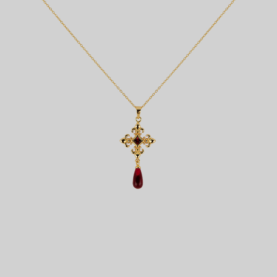 CRIMSON. Fleur de Lis Garnet Collar - Gold