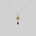 CRIMSON. Fleur de Lis Garnet Collar - Gold