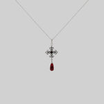 silver fleur-de-lis red glass garnet cross collar