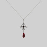 silver fleur-de-lis red glass garnet cross collar