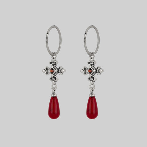 RELISH. Garnet Drop Septum Clicker Ring - Silver
