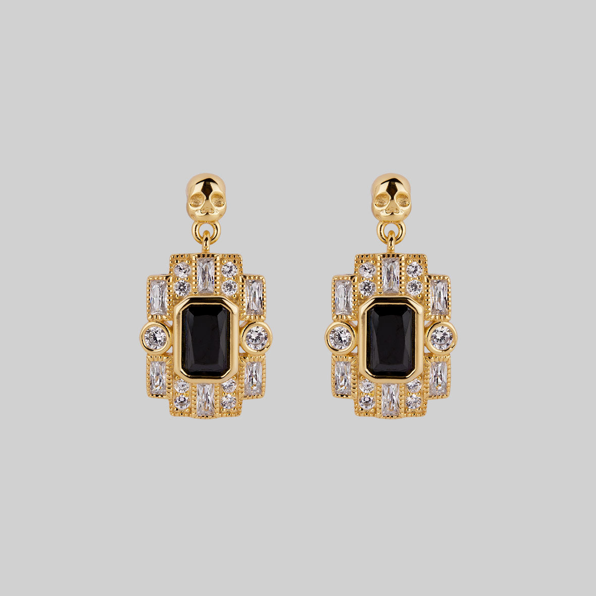 skull black spinel statement gold earrings