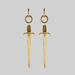 gothic sword hoop earrings gold