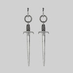 gothic sword hoop earrings silver