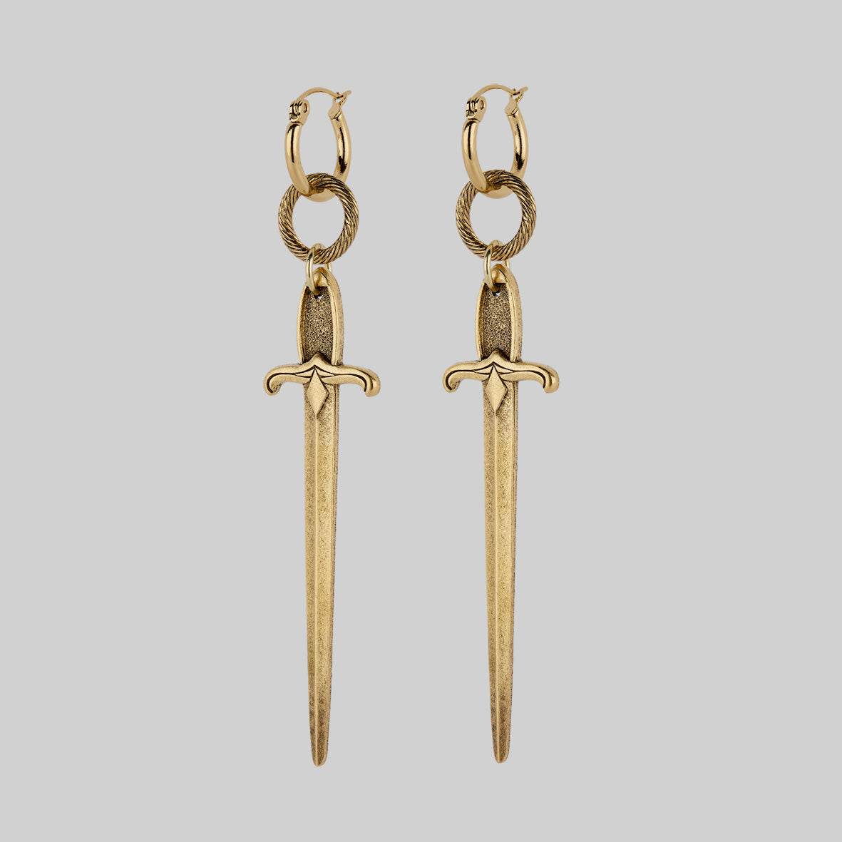 gothic sword hoop earrings gold