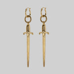 gothic sword hoop earrings gold