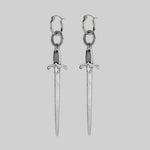 gothic sword hoop earrings silver