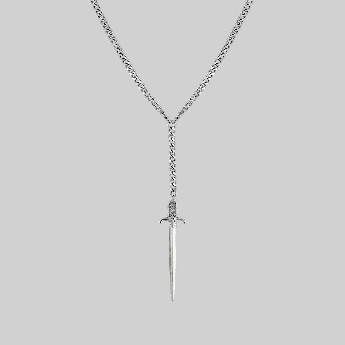 gothic sword lariat drop silver necklace