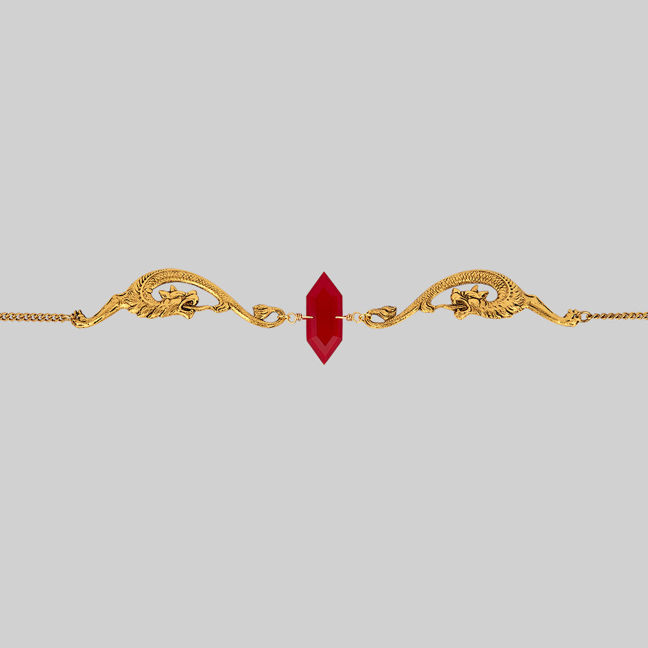 red glass dragon choker gold