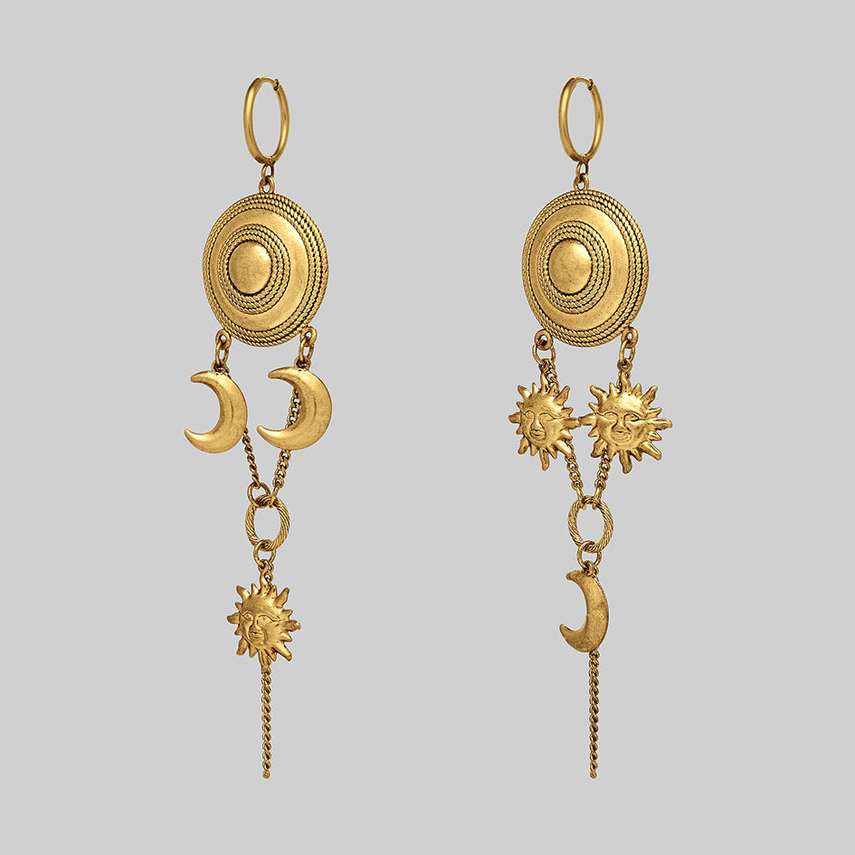 Gold statement gothic sun moon whimsygoth earrings