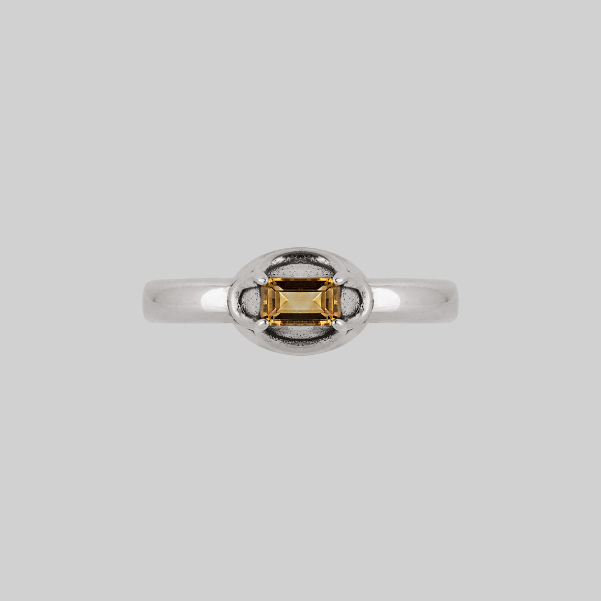 sterling silver band ring with tudor inspired citine setting