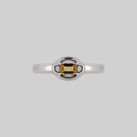 sterling silver band ring with tudor inspired citine setting