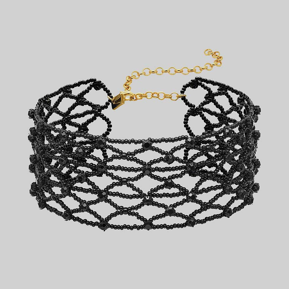 Elspeth black cubic zirconia wide glass beaded choker