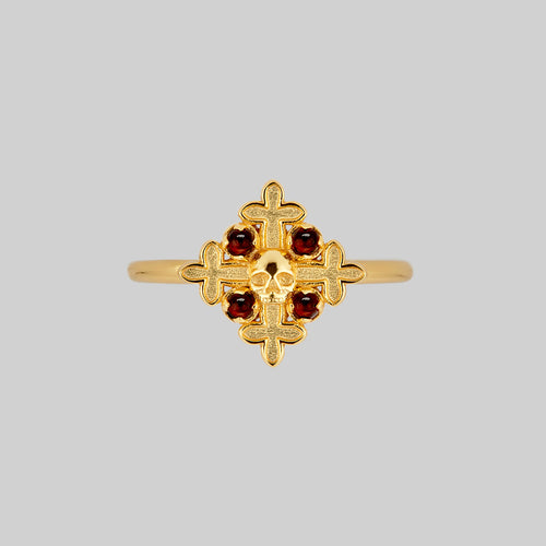 ELVIRA. Medieval Cross Garnet Ring - Silver