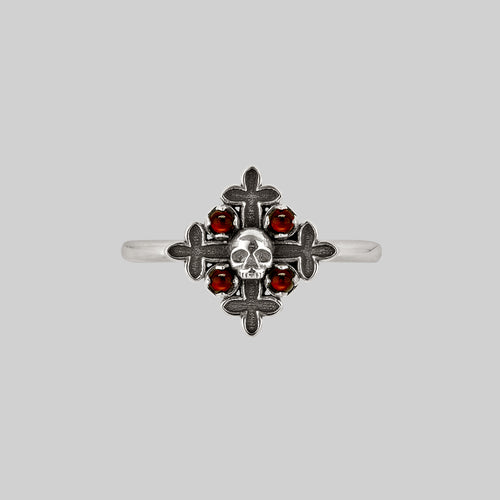 ELVIRA. Medieval Cross Garnet Ring - Gold