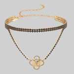 gold double layer black gemstone gothic necklace