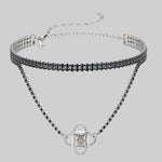 silver black gemstone double layer necklace
