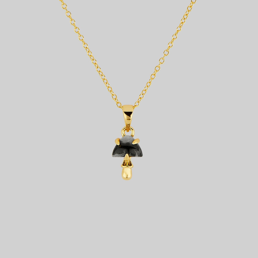 ENOKI. Tiny Mushroom Gemstone Necklace - Gold
