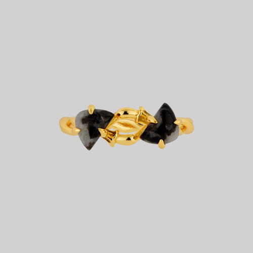 BITTERSWEET. Double Serpent Onyx Ring - Gold