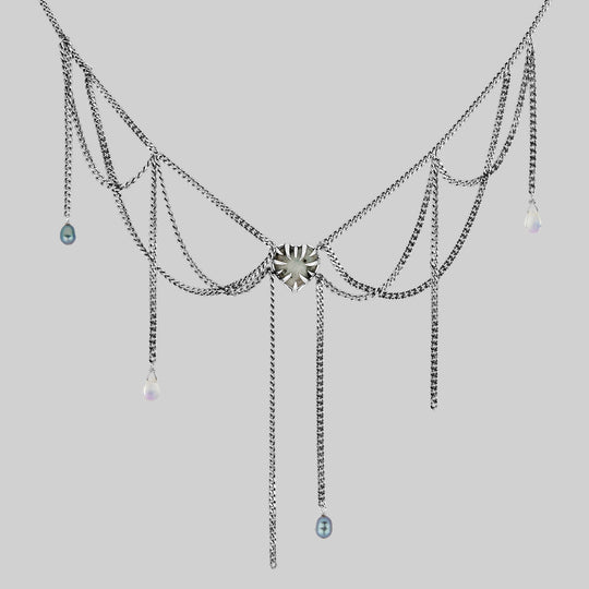 ENRAPTURED. Multi Drop Heart Gemstone Chain Necklace - Silver