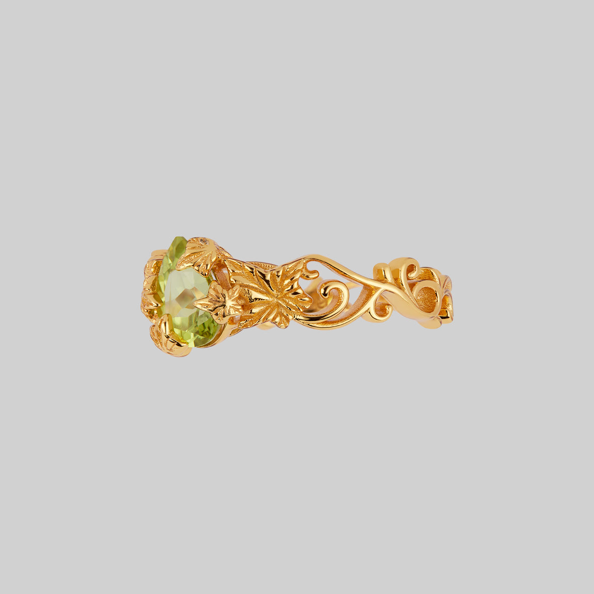 ivy leaf peridot gemstone ring gold