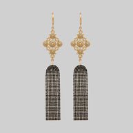 gold black gemstone gothic chandelier  earrings