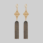 gold black gemstone chandelier art deco earrings