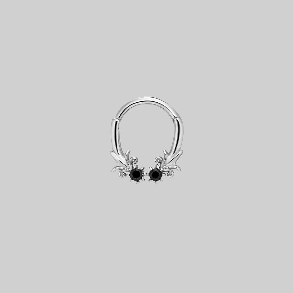 Fiora silver black onyx septum clicker ring, clicker closed