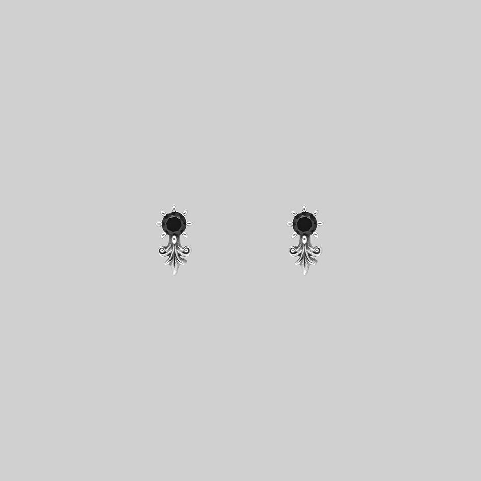 Fiora sterling silver black onyx stud earrings with heraldic lily detail