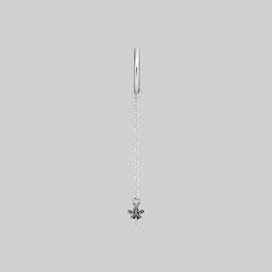 Single Fiora silver heraldic lily drop hoop earring
