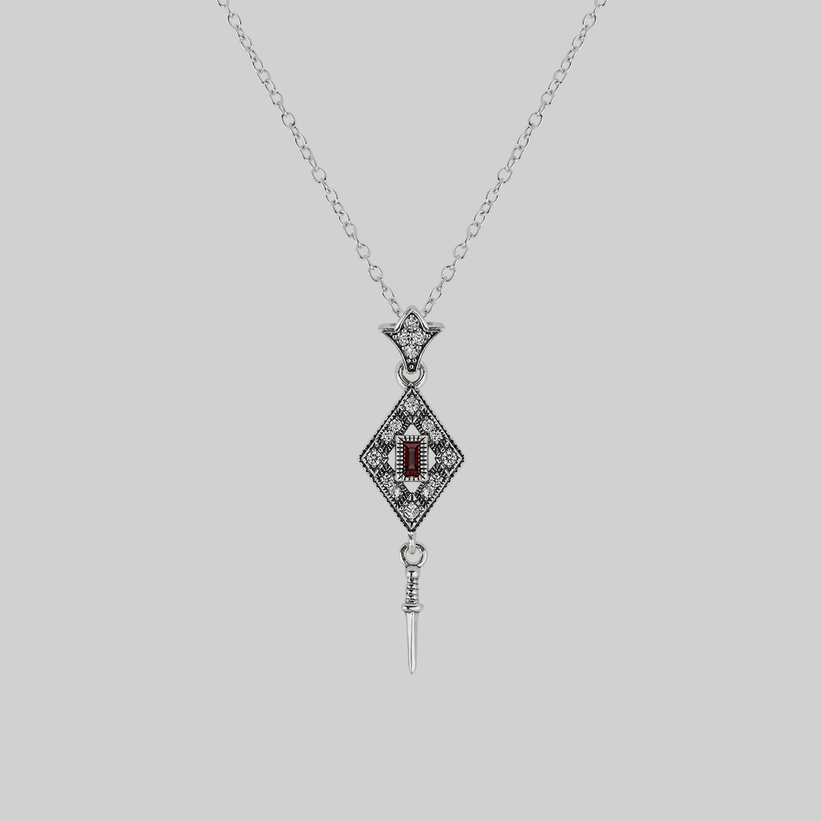 gatsby garnet and sword silver necklace