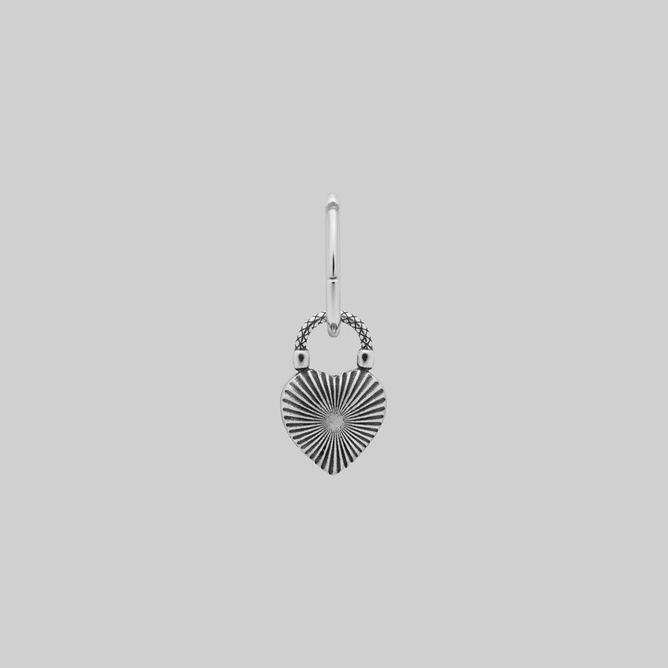 FOREVER YOURS. Red Enamel Heart Padlock Style Hoop Earrings - Silver